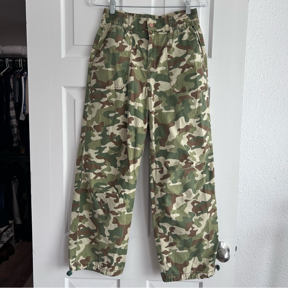 Woodland Camo Cargo Pants - Green, Brown Stretch waist